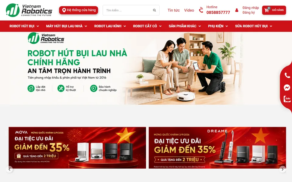 Trang chủ website Vietnam Robotics, bán robot hút bụi lau nhà chính hãng